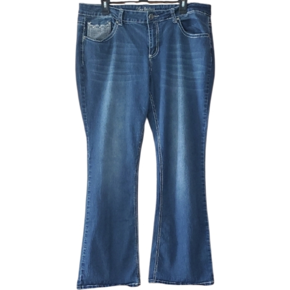 Love Indigo Dark Blue Flare Jeans With Embroidered Pockets Size‎ 16